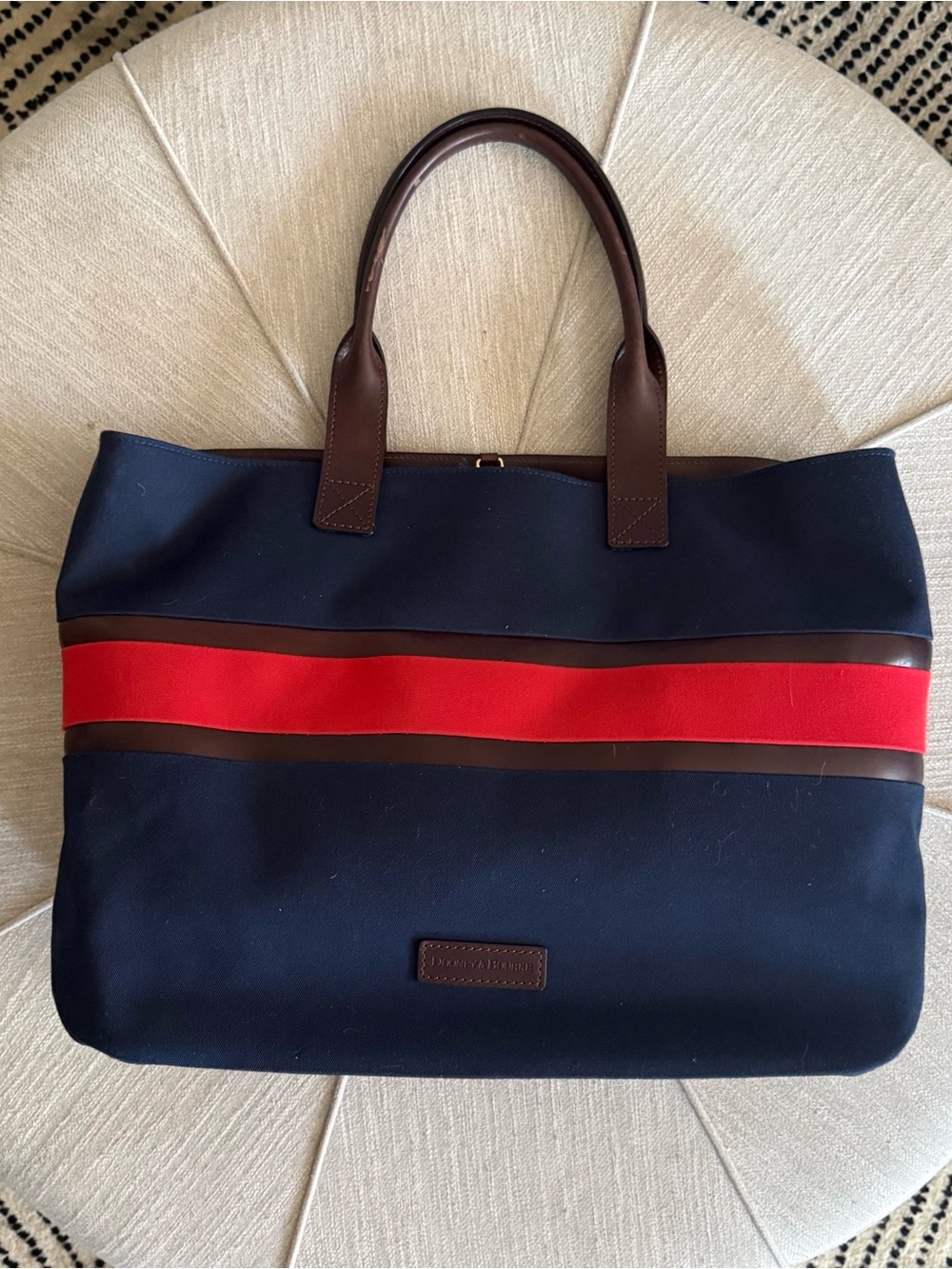 DOONEY & BOURKE Brooklawn Large 20" Blue Red Stripe & Brown Leather